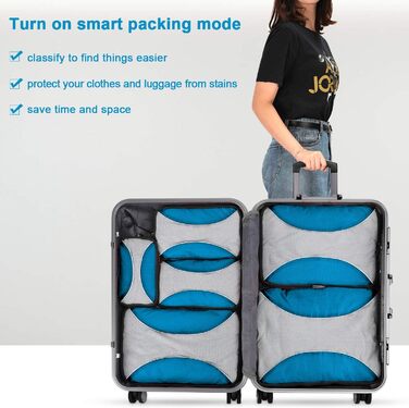 Органайзери для валізи G4Free (набір) - 3/6/7 шт. - блакитний колір (1S + 2M + 2L + 1XL)