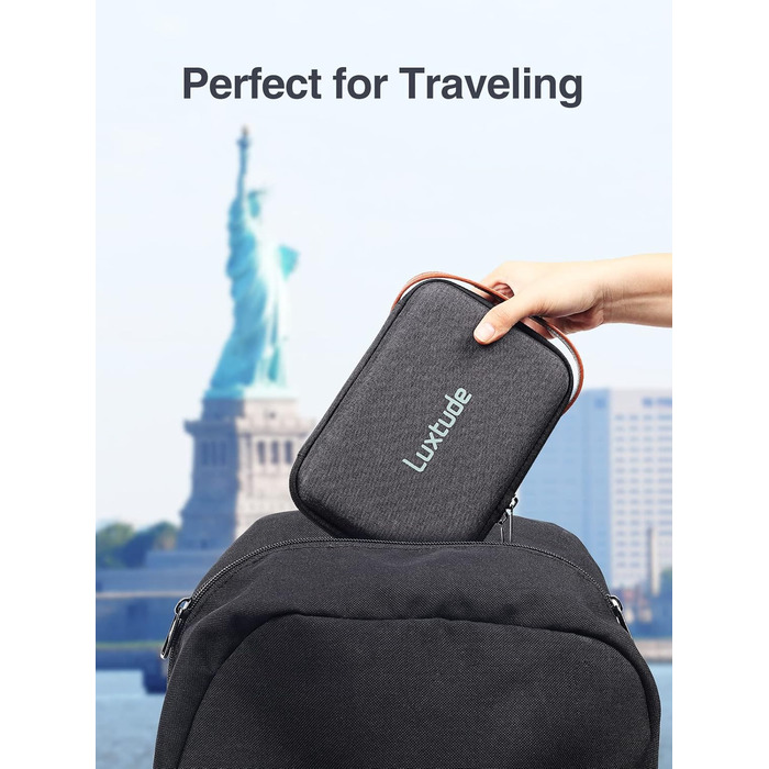 Органайзер для кабелів Luxtude: кейс для подорожей, захист для електроніки, компактна сумка для кабелів, зарядних пристроїв, повербанків та жорстких дисків (чорний)