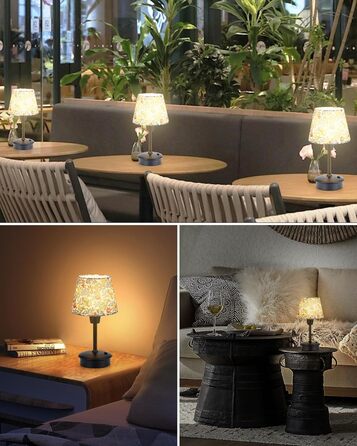 Акумуляторна настільна лампа: портативна, з регулюванням яскравості, для дому та саду. Тканинний абажур, античний метал, квітковий принт