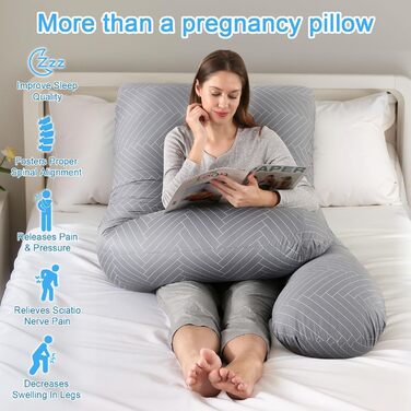 Тілоподушка SHANNA для сну на боці, U-подібна, вагітним, знімний чохол, 70 x 145 см (Сірий смугастий)