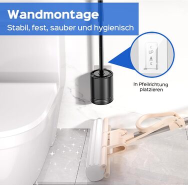 Набір для чищення унітазу Hamitor: щітка з силікону та нержавіючої сталі, кріплення на стіну без свердління, швидке висихання, для ванної кімнати (Чорний)