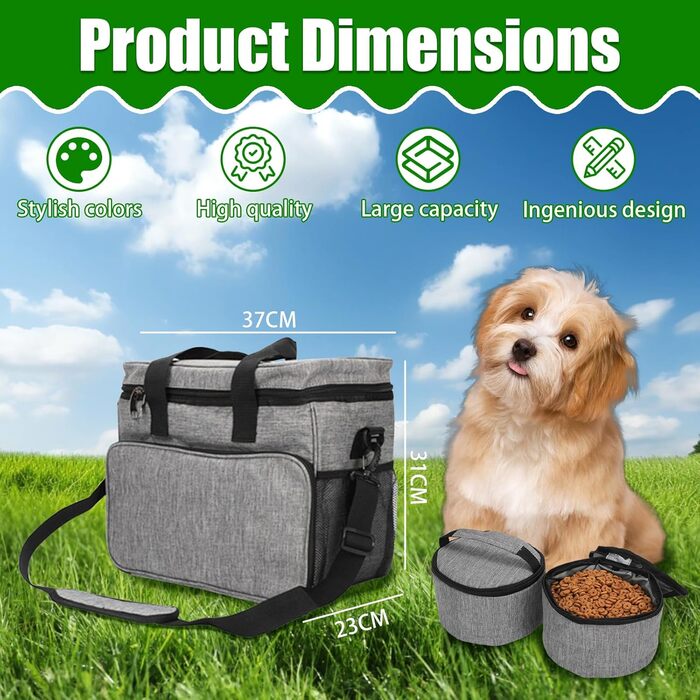 Трансформер для собак: сумка-переноска для подорожей з місткими кишенями, зручним ременем та двома складеними мисками. Ідеально для собак та котів.