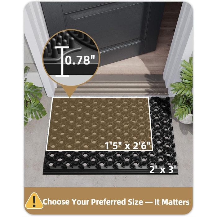 Килимок для порогу COLOR&GEOMETRY Null Geruch TPE, Heavy Duty, 43x75 см, чорний. Екологічний, не потребує обслуговування, антиковзаюча, для дому, тераси, гаража.