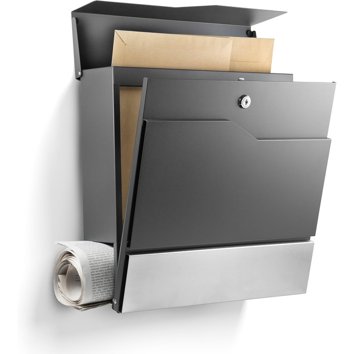 Поштовий ящик настінний Modern Manhattan антрацит RAL 7016 з газетницею та гравіюванням (без гравіювання). Нержавіюча сталь, стійкий до УФ-випромінювання