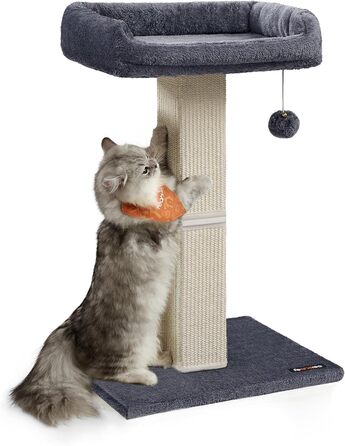 Feandrea Cat Tree, Cat Tower with 40 x 30 cm Plush Platform, Scratch Post, Cat Scratching Post, 71 cm High, Sisal-Wrapped Scratching Post, 45 x 40 cm Base, with Plush Ball, PCA022W01 (Dark Grey)