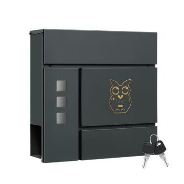 Поштова скринька WOLTU XXL з газетницею, оглядовим вікном, замком та 2 ключами, антрацит+жовтий (10,5x37x37 см)