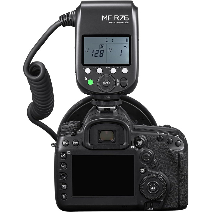 Godox MF-R76 Макро-кільцевий спалах, допоміжні лампи фокусування, незалежне регулювання яскравості, акумулятор Li-Ion, 8 адаптерних кільця для камер