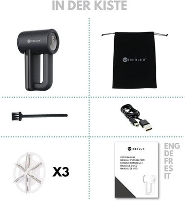 Електричний видальник ворсу WiredLux - акумуляторний пристрій для одягу та меблів. 3 швидкості, 6-ти лезове лезо, LED-дисплей, USB-зарядка (Чорний)