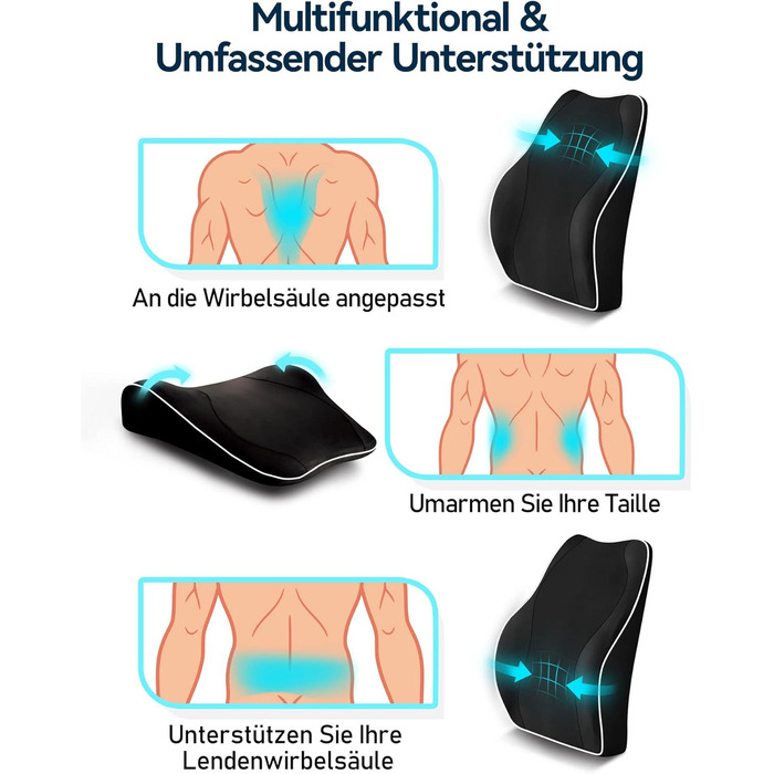 Подушка для спини Ergonomisches RückenKissen Travel Ease з Memory Foam - для офісного та комп'ютерного крісла, чорна