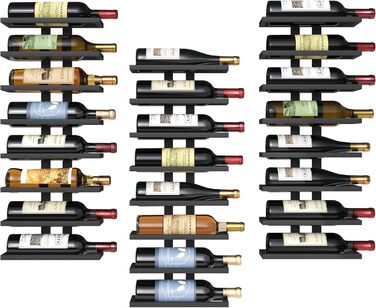 Настінна вітрина для вина FAVOOOSTY з 8 полицями, металева, чорна, для вітальні, спальні, винного погреба (3 шт.)