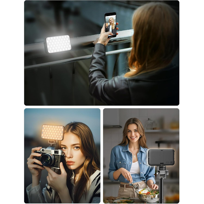 Лампа для селфі з софтбоксом та штативом – перезарядна світлодіодна лампа Clip-Fill з 96 LED, для телефону, iPhone, камери та ноутбука, для макіяжу, TikTok, Vlogs та відеодзвінків