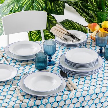 Набір посуду Baroni Home Blue Line (18 предметів) для 6 осіб: тарілки, супові тарілки, десертні тарілки, порцеляна