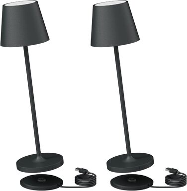 LED настільна лампа K-Bright з димуванням, акумуляторна | Для дому та вулиці | 3000K тепле світло | Дизайнерська лампа | 2 шт. в комплекті, колір антрацит
