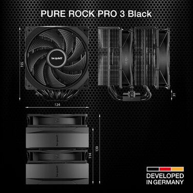 be quiet! Pure Rock Pro 3 Black - повітряний кулер для ПК з високою продуктивністю, 6 теплових трубок, 2 вентилятори 120 мм, сумісний з термопастою з рідким металом