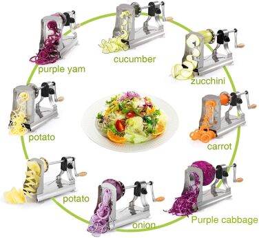 WellToBe CS 668 спіралізатор: ручний спіральний овочевий слайсер з 6 лезами та 4 присосками для приготування пасти, спіралей з овочів (морква, огірок, картопля, кабачок, гарбуз) з нержавіючої сталі