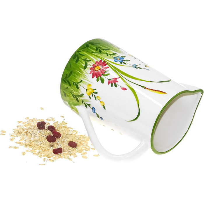 Handmade Italian Ceramic Pitcher Large, Jug with Wildflower Pattern, Pitcher with Handle Height 19 cm, Capacity 1.5 l
