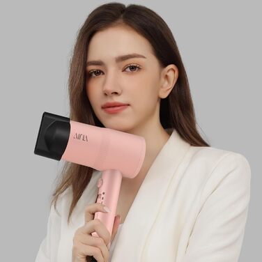 Фен AINA з дифузором для волосся | Іон-технологія, керамічне покриття, холодний струмінь | Швидке сушіння та блиск | 230v~, Baby Rosa