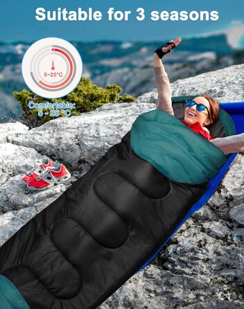 Сплячий мішок Outdoor для кемпінгу на 4 сезони - дорослий спальний мішок, функція 2 в 1, теплий, легкий, водонепроникний для рюкзаків, походів та подорожей, 220 x 80 см