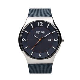 Годинник Bering чоловічий Solar | Сонячний годинник на соняхі, 40 мм, корпус та циферблат з нержавіючої сталі, браслет Milanais, сапфірове скло, 5 ATM, 14440 (14440-307)