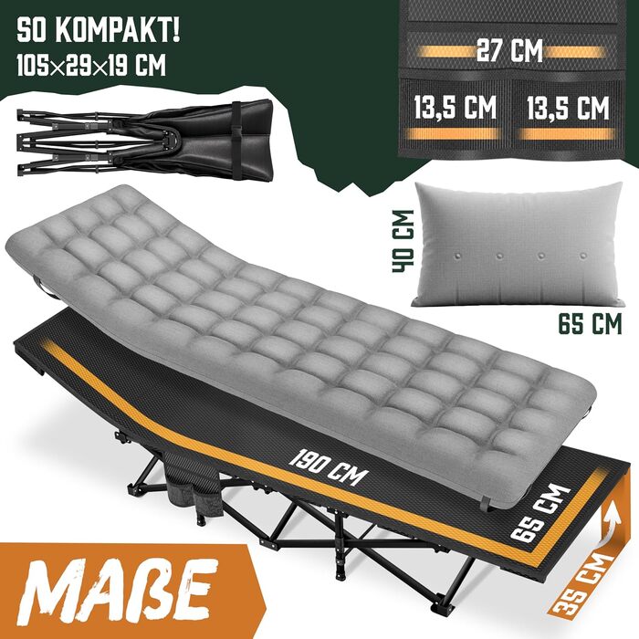Ліжко кемпінгове розкладне ELONEO NEU Преміум сіре до 200 кг з сумкою для транспортування та бічними кишенями