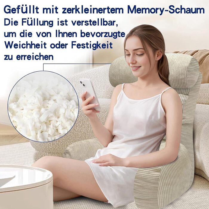 Підкуштунок для ліжка та дивану з підлокітником, 65x30 см, кремовий