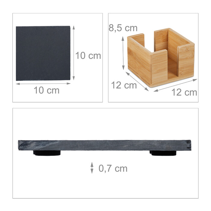 Relaxdays Slate Coasters, Set of 8, Bamboo Box