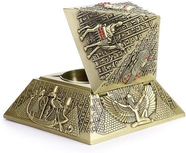 BSTKEY Windproof Ashtray in Vintage Style with Lid - Pyramid Modeling Table Ashtray (Green Bronze)