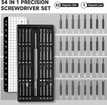 3.7V Міні Електричний Набір Викруток з Магнітом (34 в 1) для Ремонту Техніки та Оптики