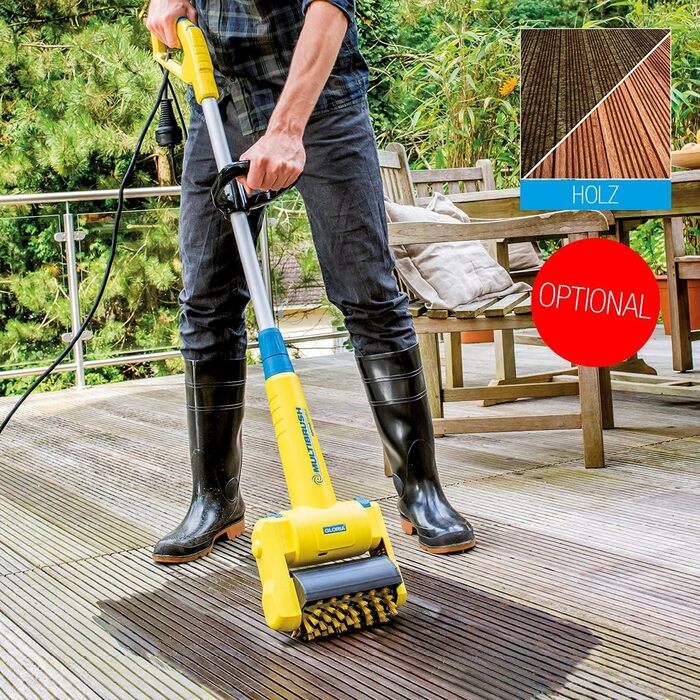 Електрощітка Gloria MultiBrush Speedcontrol — багатофункціональний інструмент для видалення бур'янів, очищення каменю, дерева, швів, підрізки країв газону, аерації та вертикутування, комплект з 2 насадками