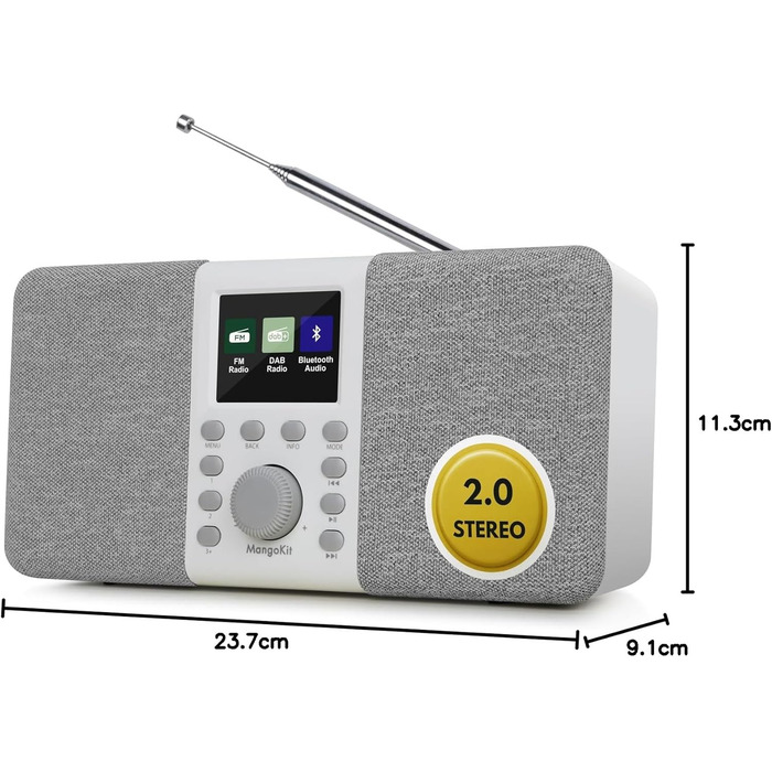 Радіоприймач MD5 Stereo DAB+ з Bluetooth, сірий - цифрове радіо DAB, FM, годинник, будильник