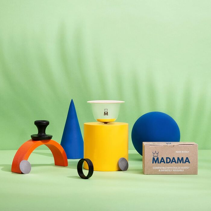 Madam - Refillable and reusable capsule, compatible with Dolce Gusto. Stainless steel and food-grade silicone. 100% Made in Italy. Pack of 2 coffee pads