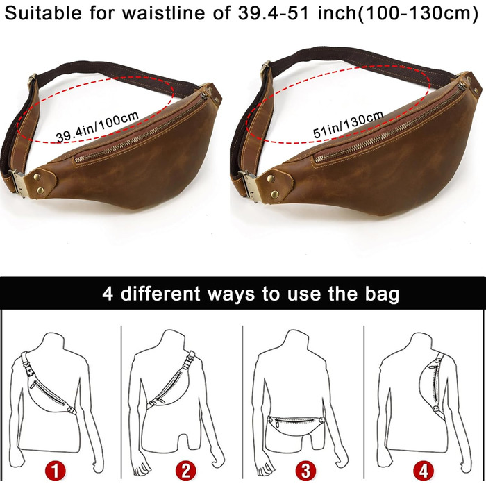 Чоловіча/жіноча поясна сумка з натуральної шкіри Vintage, чорна/світло-коричнева (1033)