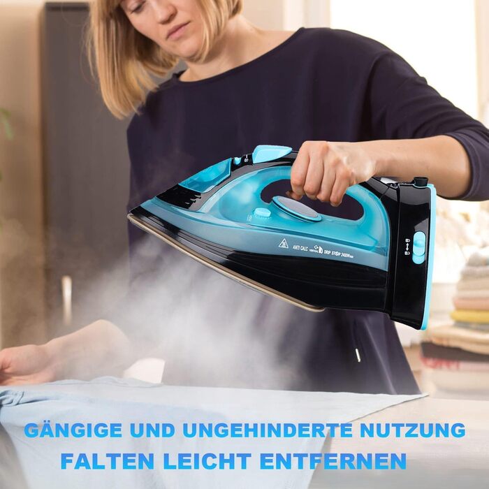 Пароочищувач для одягу бездротовий 2400W з керамічною підошвою, вертикальне прасування, функція Steam Iron Blau2