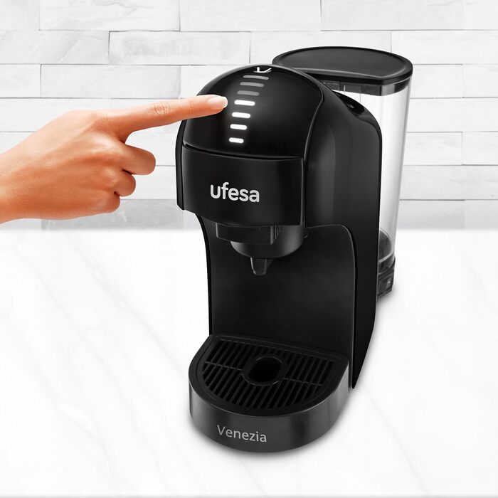 Ufesa Bellagio 3-in-1 Multi-Capsule Coffee Machine for Nespresso Original Capsule, Dolce Gusto, or Ground Coffee, Digital Touch Panel with 7 Levels, 1 L Water Tank, 1400 W, 15 Bar Pressure, Compact (1400 W | Black)