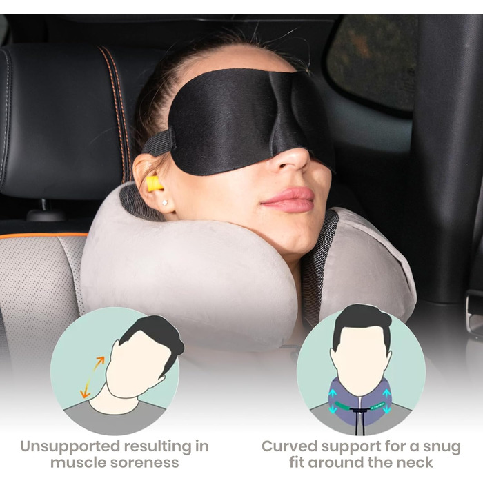 Подушка для шиї Good Nite для подорожей (літак, авто) - ергономічна, м'яка, сіра, для дорослих