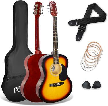3rd Avenue 4/4 Вестерн-гітара: комплект для початківців з чохлом, медиатором та запасними струнами – 6 місяців БЕЗКОШТОВНИХ уроків (Sunburst)