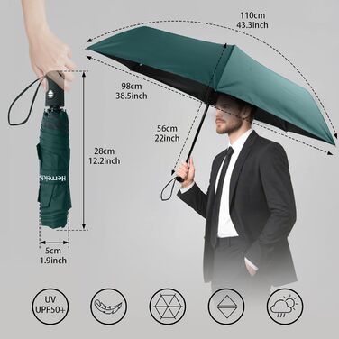 Зонт Herreicher компактний туристичний автоматичний, зелений - легкий, ультракомпактний, захист від УФ-випромінювання, UPF50+