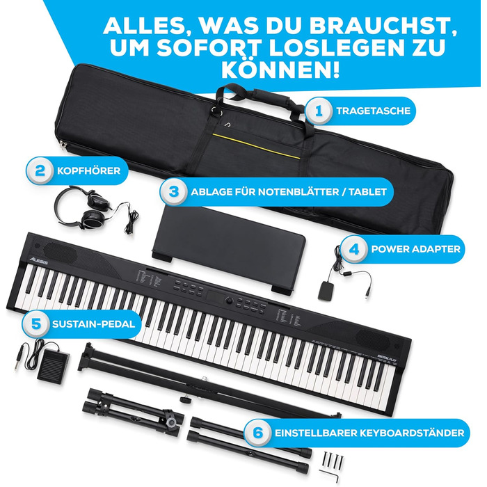 Клавіатура Alesis E-Piano з 88 клавішами, 480 звуків, USB-MIDI, динаміками, аксесуарами та уроками для початківців