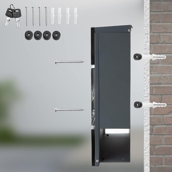 Поштовий ящик Monzana XXL з газетницею та оглядовим вікном, сталевий, антрацит, з замком та 2 ключами, для настінного монтажу