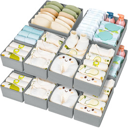 Drawer Organizer - Foldable Underwear Organizer Storage Box Fabric 16 Pieces Closet Organizer for Clothes, Socks (15 Pieces, Gray)