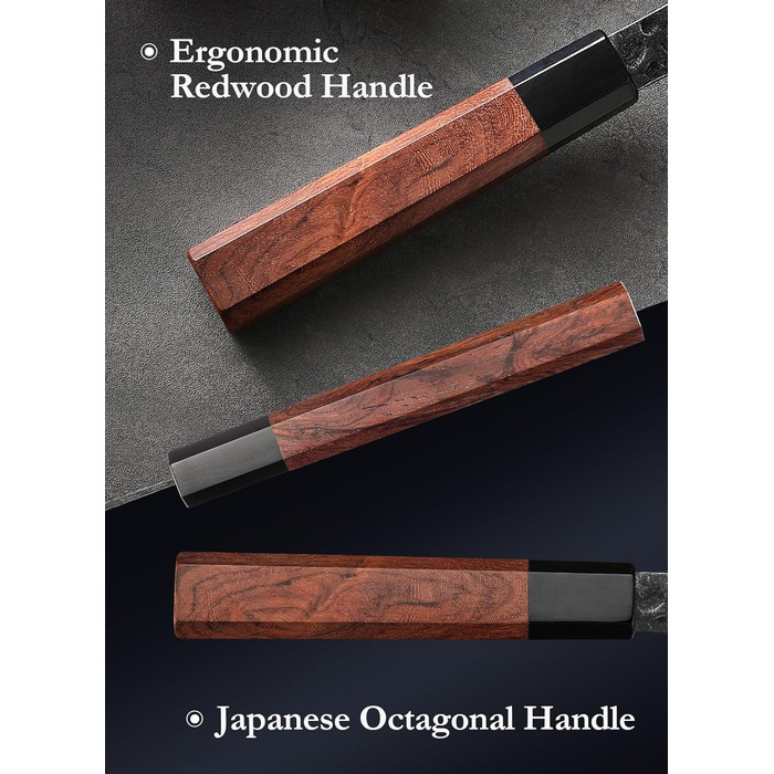 HEZHEN 21.5cm Kiritsuke Chef's Knife - 3-Layer Forged Steel, Japanese Kitchen Knife with Redwood Handle & Wooden Sheath