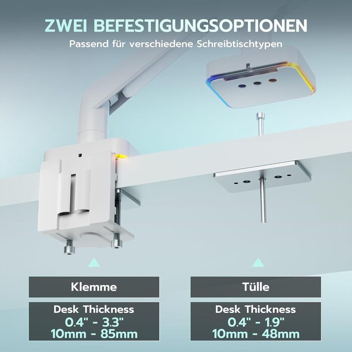 Кріплення для монітора ARES WING RGB - тримач для ігрового монітора, 17-49 дюймів, підходить для важких (20 кг) та вигнутих моніторів, регульована висота, для геймерів (білий)