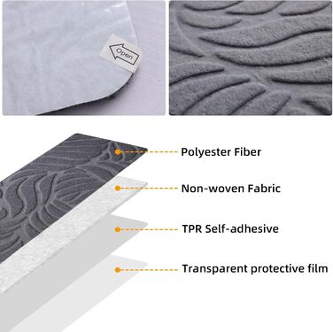 Килимки на сходи YISUN 15 шт., антиковзні, самоклейні, прямокутні 20x65 см, сірі. Для дітей, літніх людей та собак (внутрішній/зовнішній)