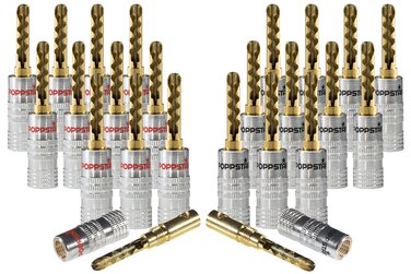 Набір поглибних бананових роз'ємів POPPSTAR (24 шт), 24K золоте напилення, для кабелів до 6мм², червоні та чорні (12+12)