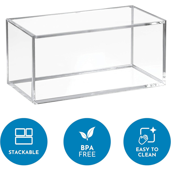 iDesign Cosmetic Organizer with Lid, Large Makeup Organizer Made of BPA-Free Plastic, Stackable Acrylic Box for Makeup, (8 x 4 x 4 inches), Clear