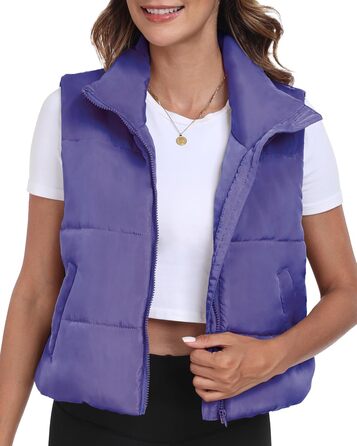 Жіноча жилетка Eorose Puffer, тепла осінньо-зимова жилетка без рукавів, фіолетовий колір, з кишенями (M)