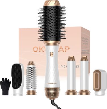 Набір для укладки волосся 6 в 1 Airstyler: фен-щітка, дифузор, локони, об'єм, випрямлення, сушка (білий/сірий)