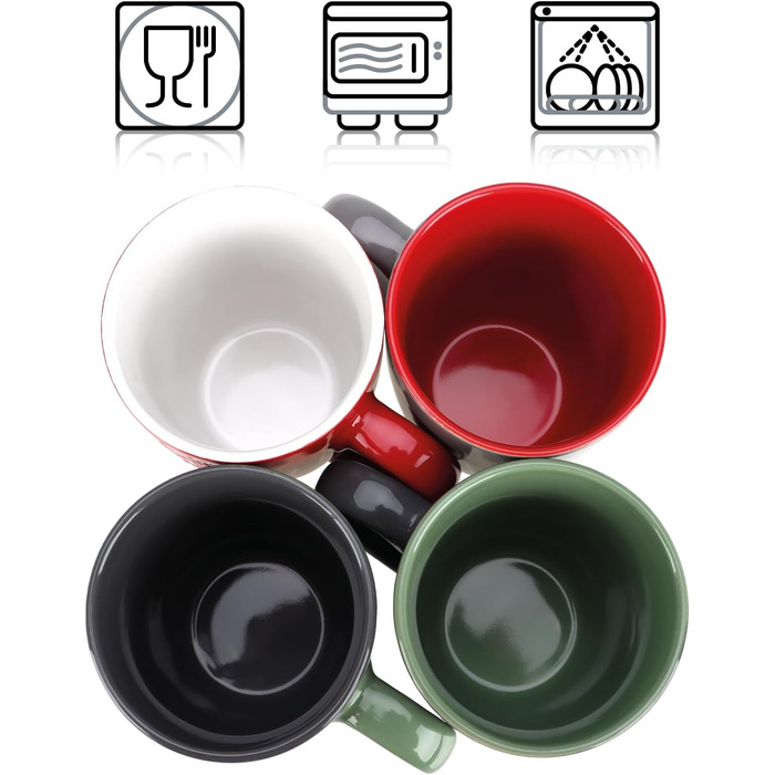 4 чашки для кави Com-Four® з кераміки, 250 мл, святковий дизайн (червоний/сірий/зелений/синій)