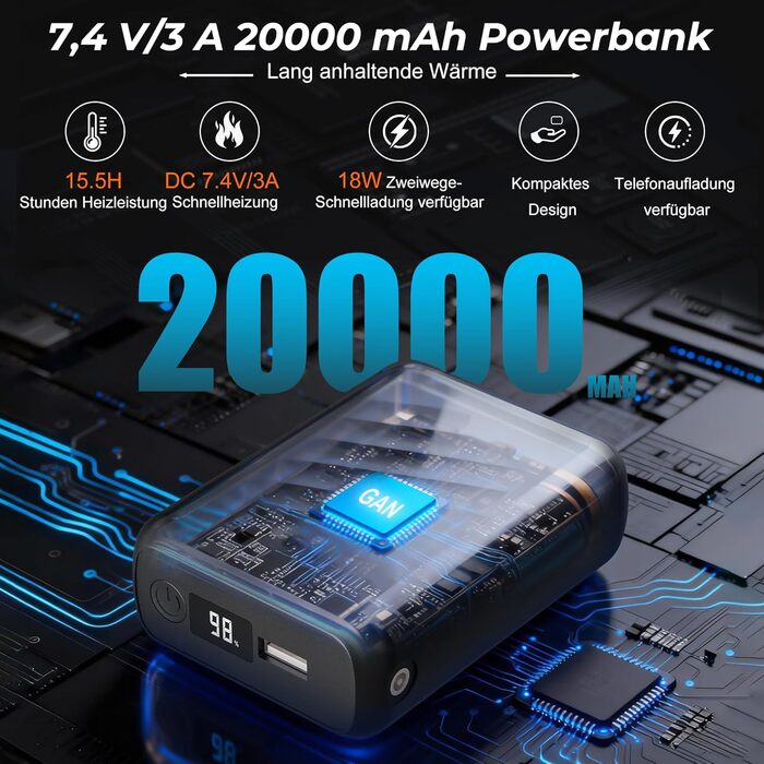 Обогреваемый жилет Smartes с управлением через APP | 8-зонный обогреватель для лыж и кемпинга | Аккумулятор 20000mAh 7.4V | 3 температурных режима | Ветро- и водонепроницаемый | Можно стирать в машинке, мужской/женский жилет L