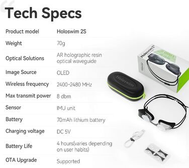 Holoswim 2s AR smart swimming goggles, anti-fog swimming goggles, fitness tracker, displays your stats, compatible with open water mode